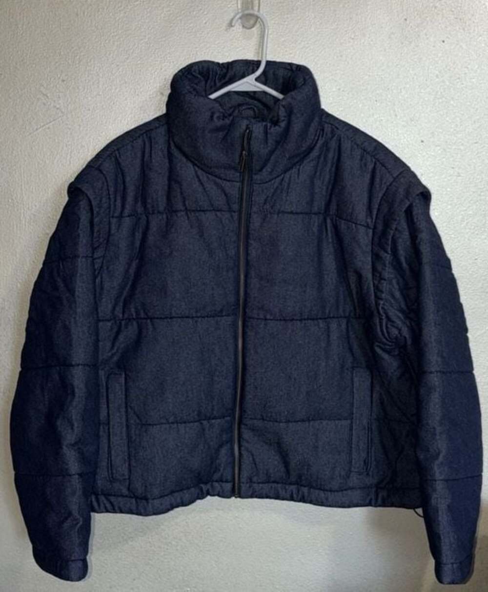 Free Assembly Women's Short Denim Puffer Jacket
